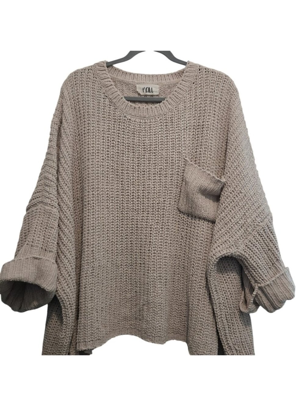 P.Cill Chunky Oversized Beige Chenille Knit Sweater Cottagecore Boho One Size